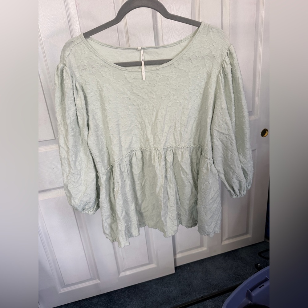 Anthropologie light mint green Textured Peplum Top